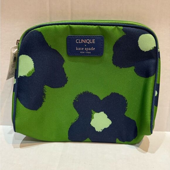 Clinique Handbags - Clinique x kate spade Green Navy Floral Makeup Bag Zipper Pouch NWT